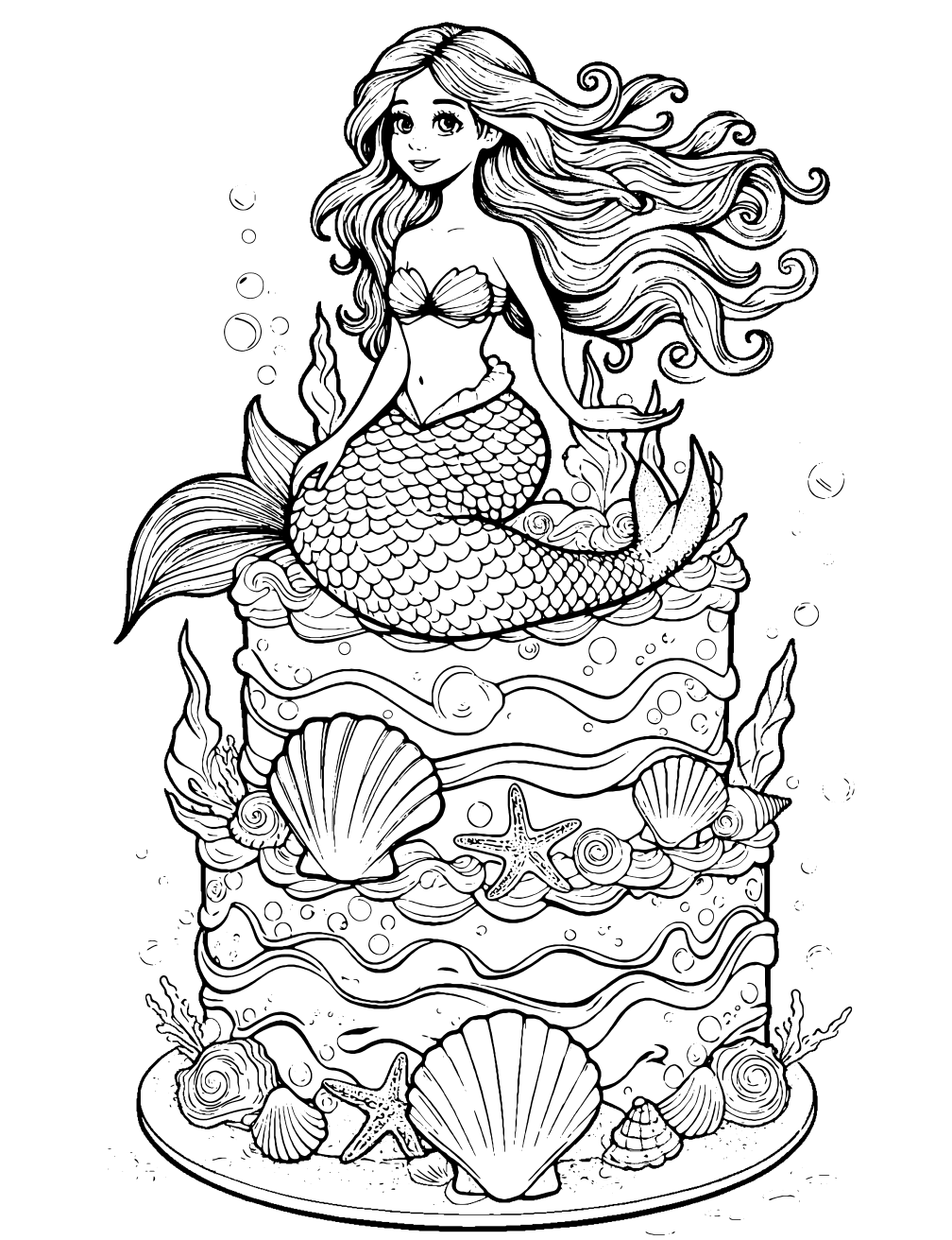 Dibujo de Tarta De Sirena para colorear