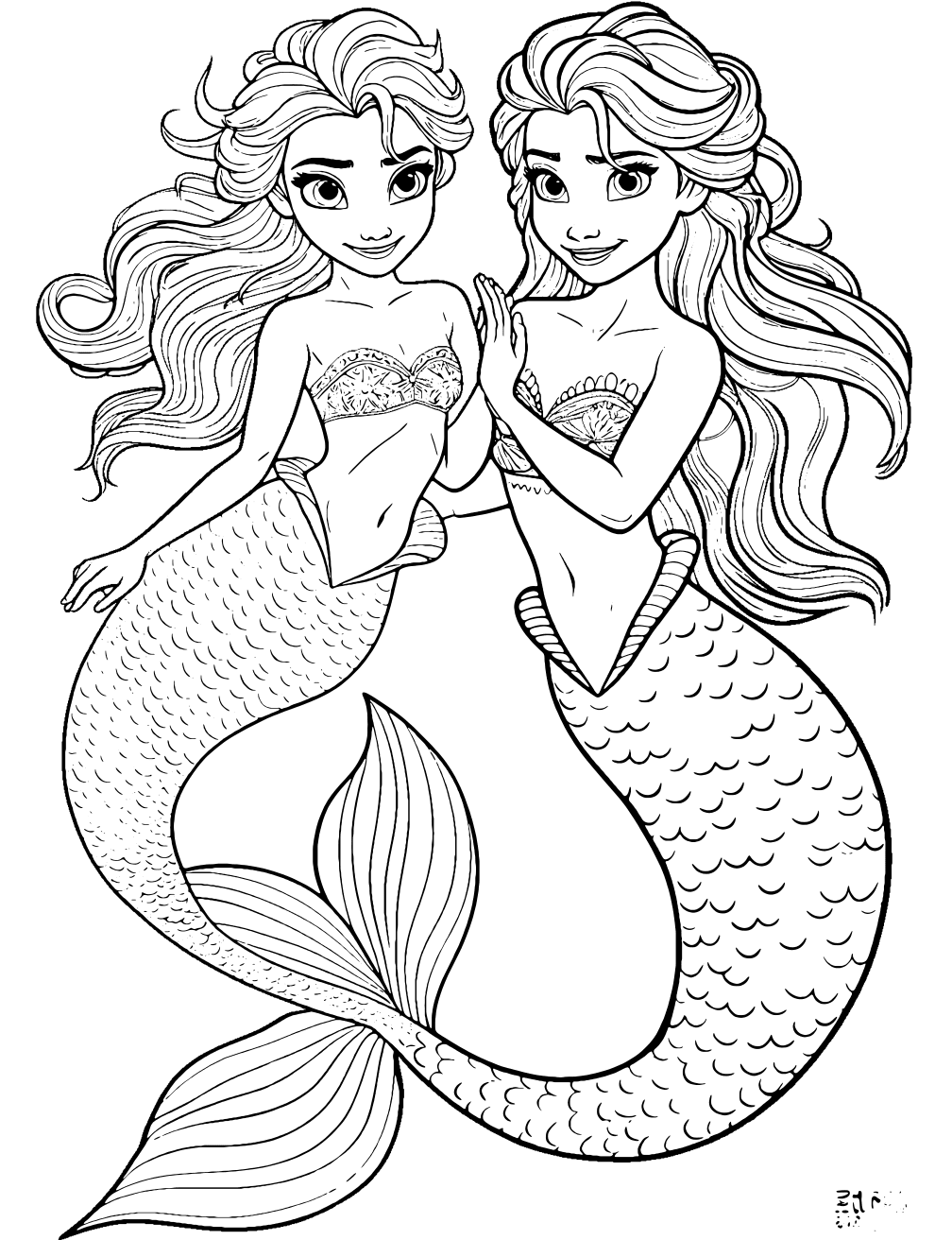 Dibujo de Elsa Y Anna Sirena para colorear