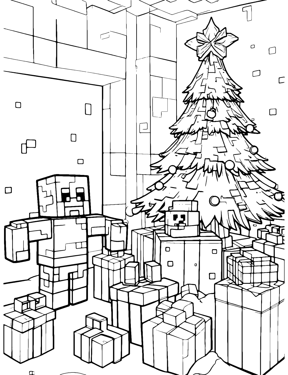 Dibujo de Navidad Minecraft para colorear