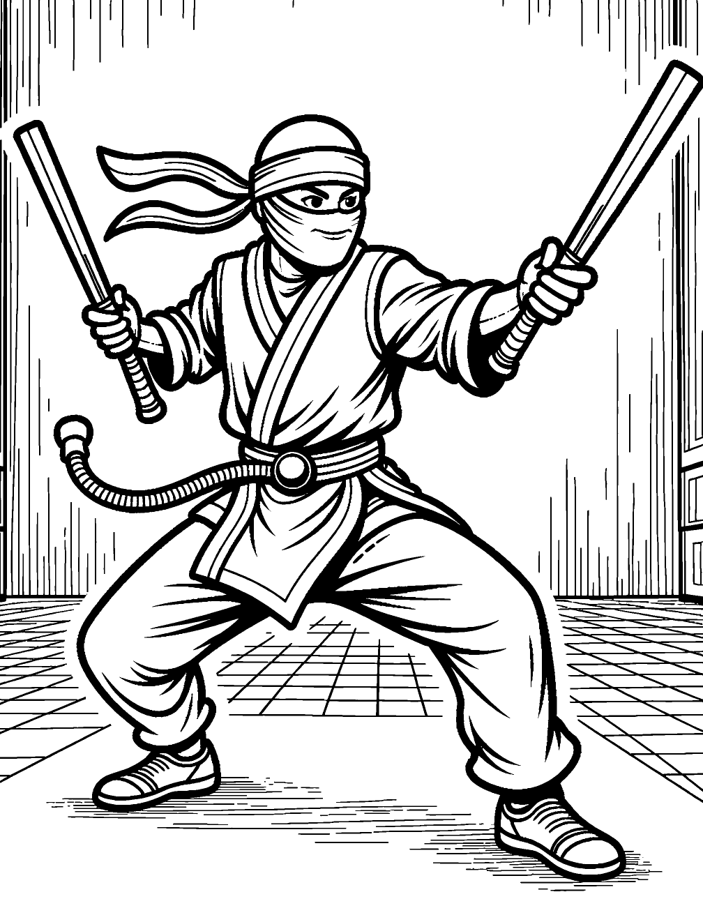 Coloriage Ninja Nunchakus