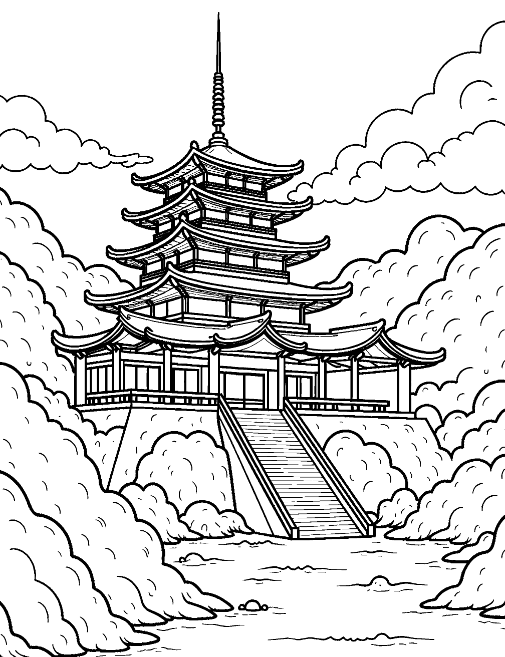 Coloriage Temple Ninja