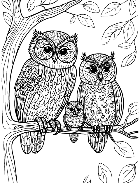 Owl Family Coloring Page