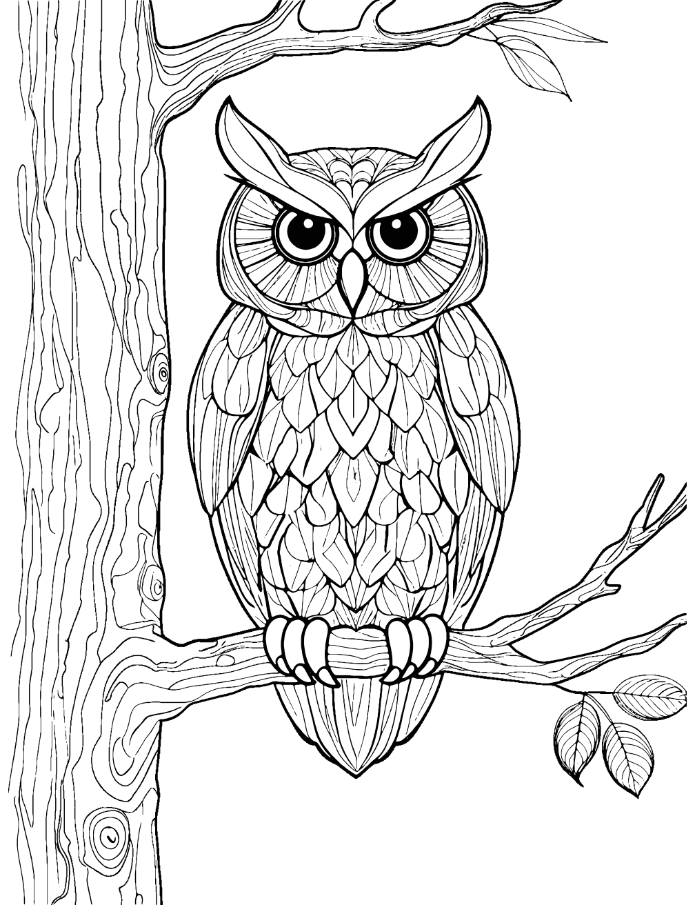 Owl In Tree Coloring Page