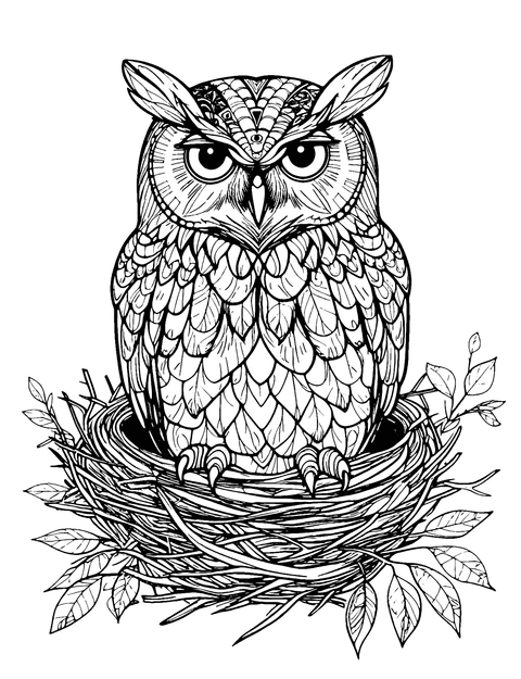 Owl Nest Coloring Page