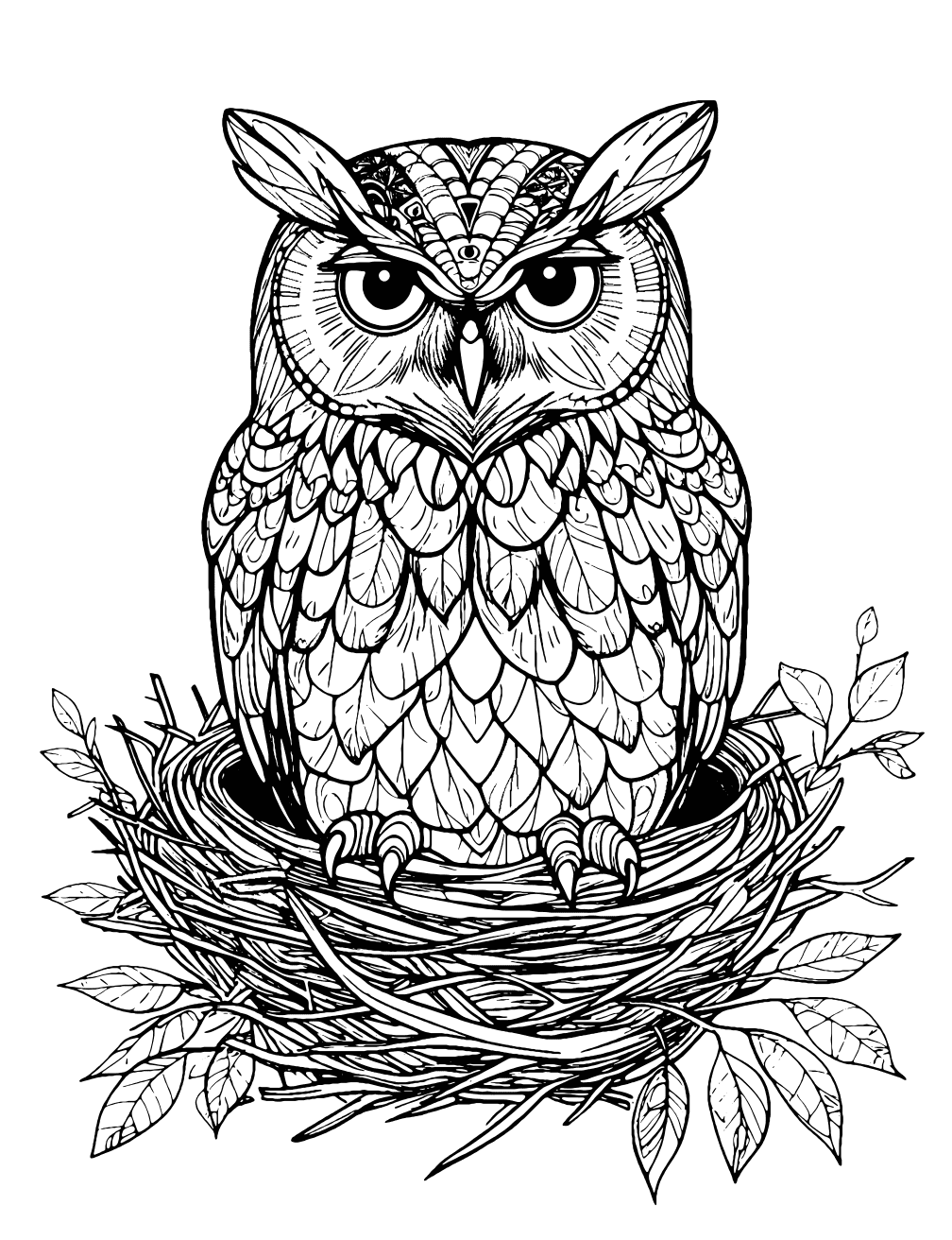 Owl Nest Coloring Page