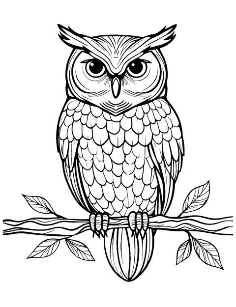 Owl On Branch Coloring Page