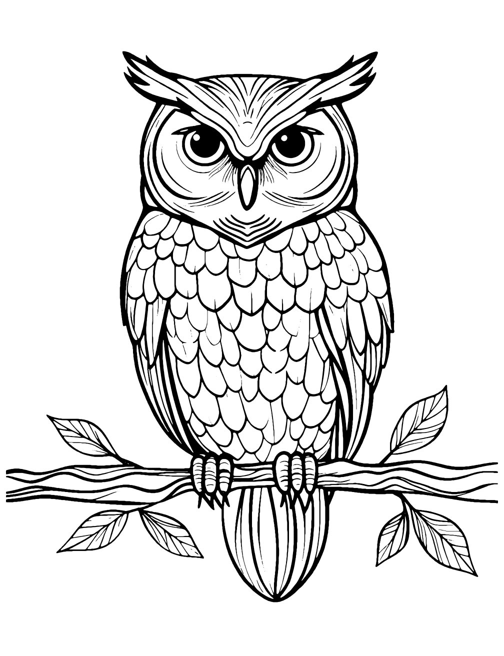 Owl On Branch Coloring Page