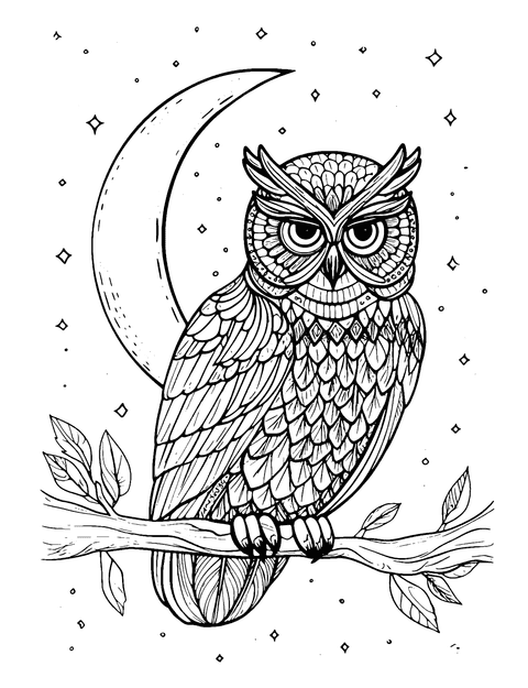 Owl With Moon Coloring Page