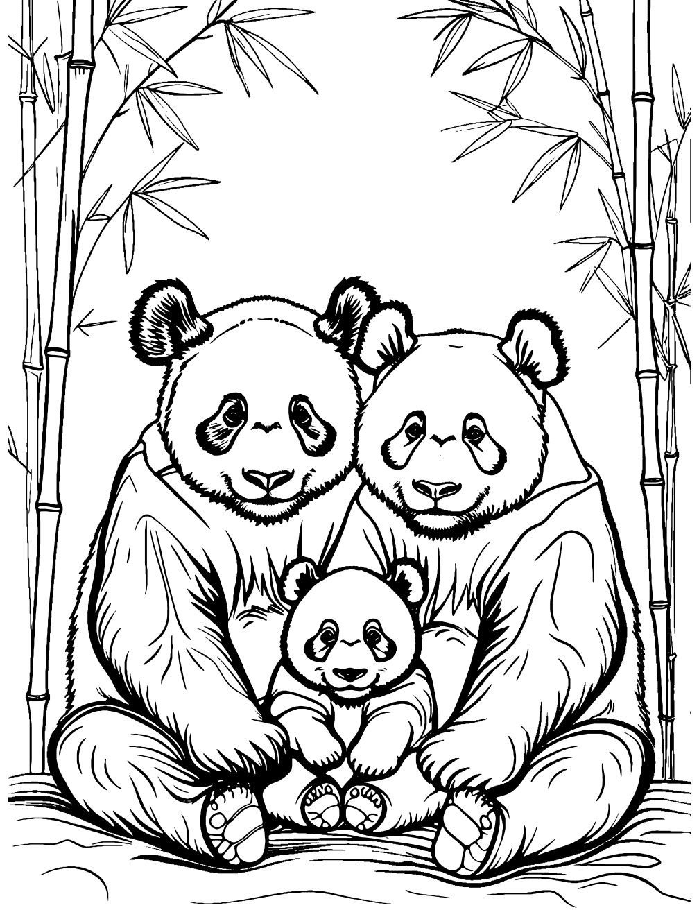 Panda Family Coloring Page