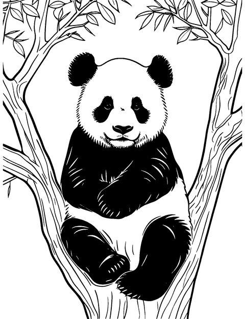 Panda In Tree Coloring Page