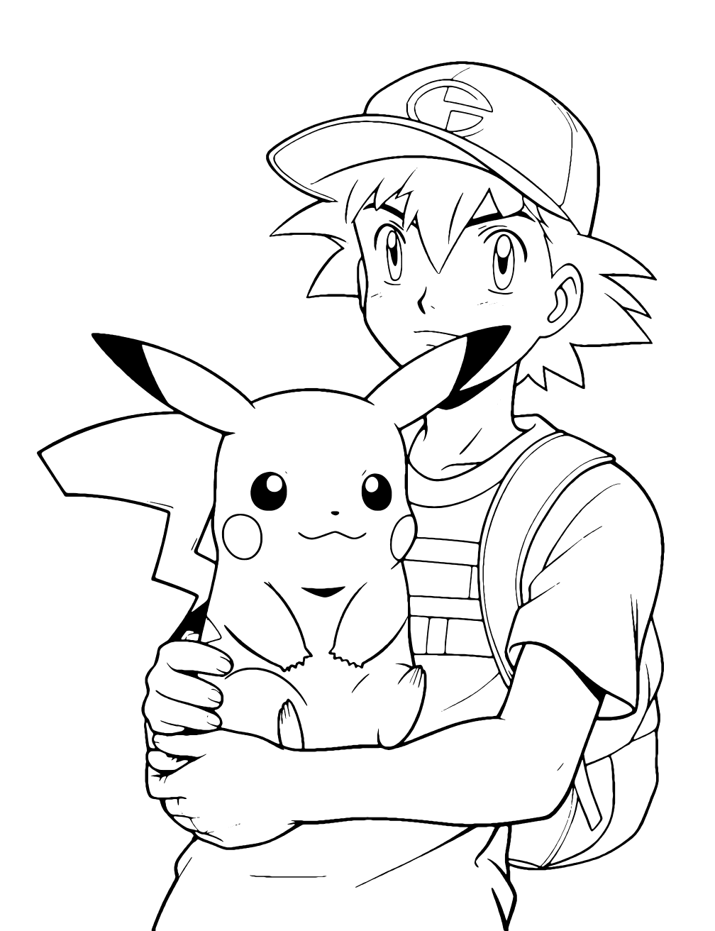 Pikachu And Ash Coloring Page