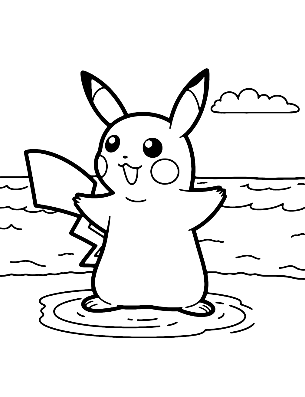 Pikachu Op Het Strand Kleurplaat