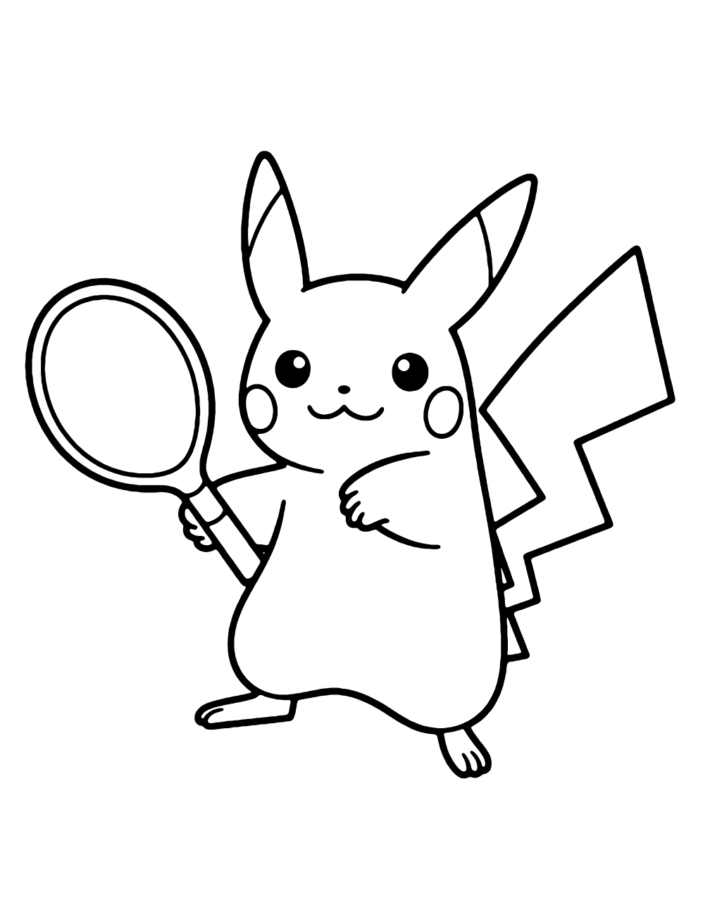 Coloriage Pikachu Jouant Au Tennis