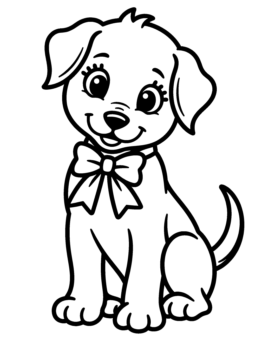 Dibujo de Cachorro Con Lazo para colorear