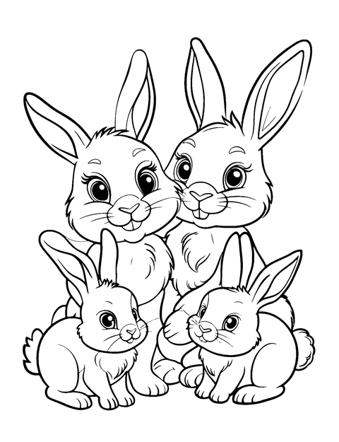 Rabbit Family Coloring Page