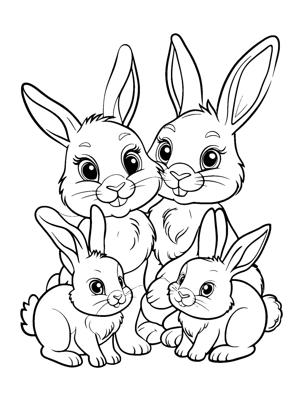 Rabbit Family Coloring Page