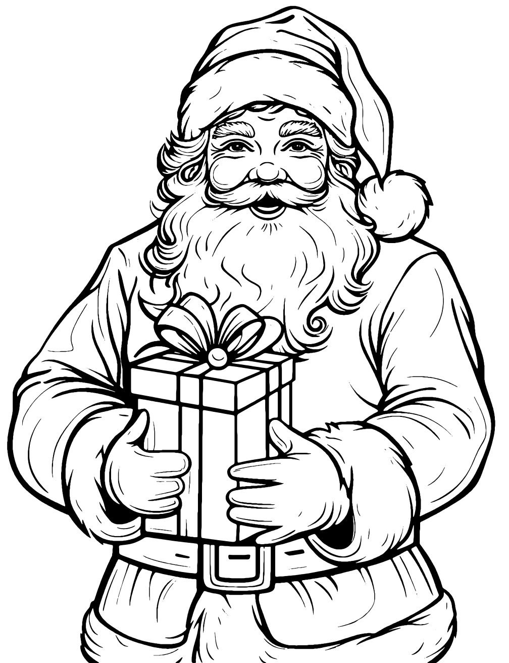 Santa Holding Gift Coloring Page