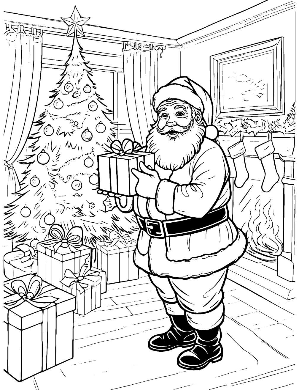 Santa In House Coloring Page