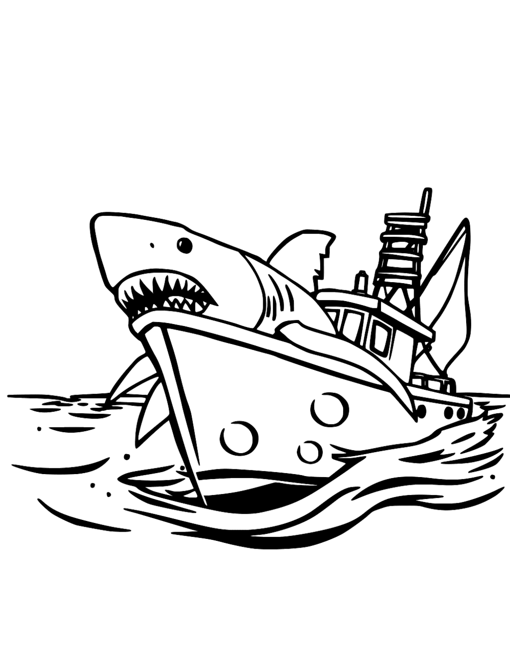 Shark And Fishing Boat Coloring Page