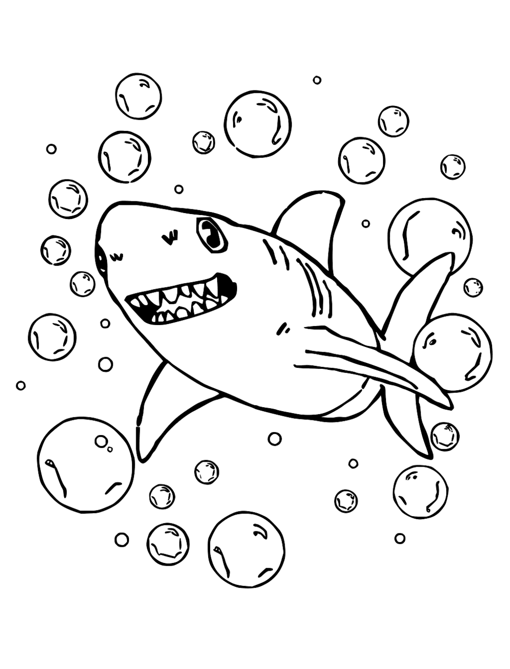 Shark Surrounded By Bubbles coloring page