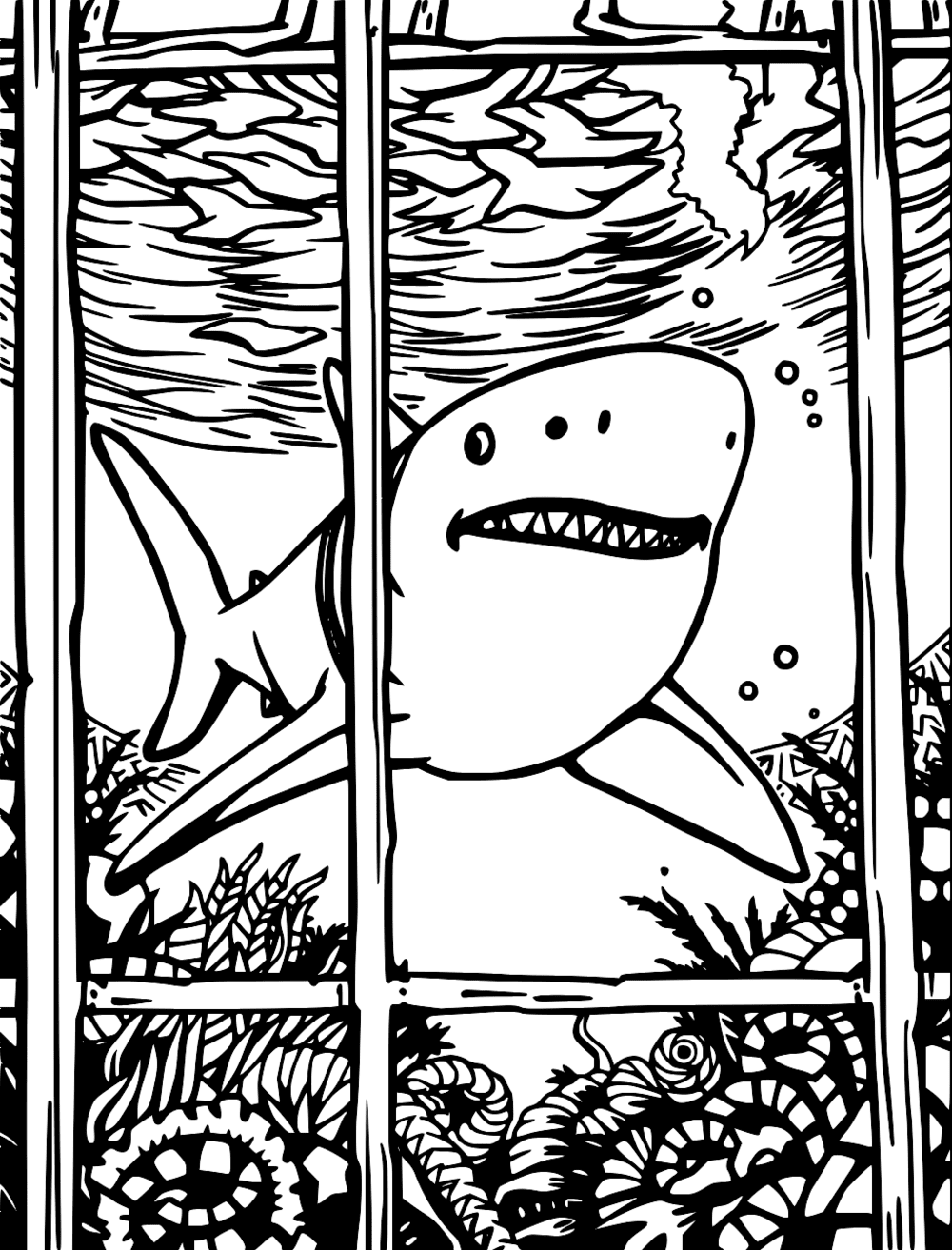 Shark Cage Diving coloring page