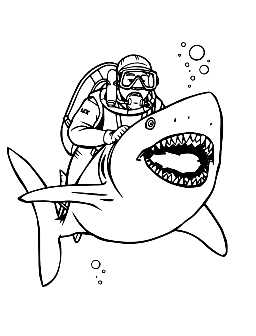 Shark With Scuba Diver coloring page