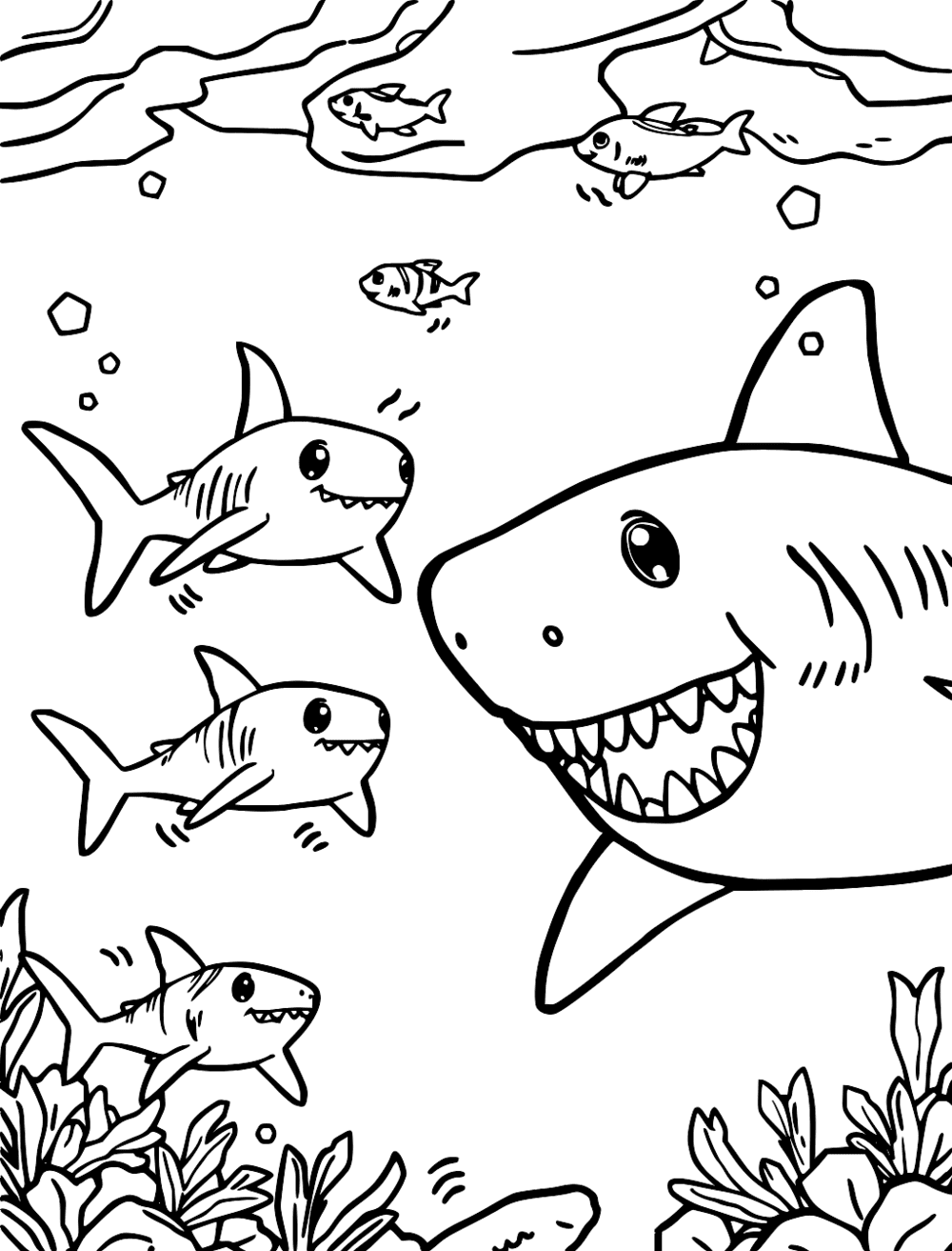 Shark Family coloring page