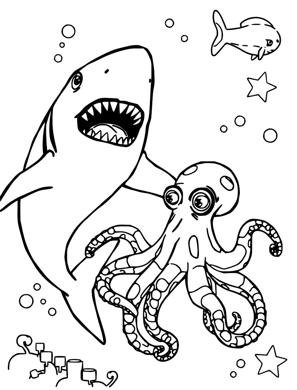 Shark Vs Octopus Coloring Page