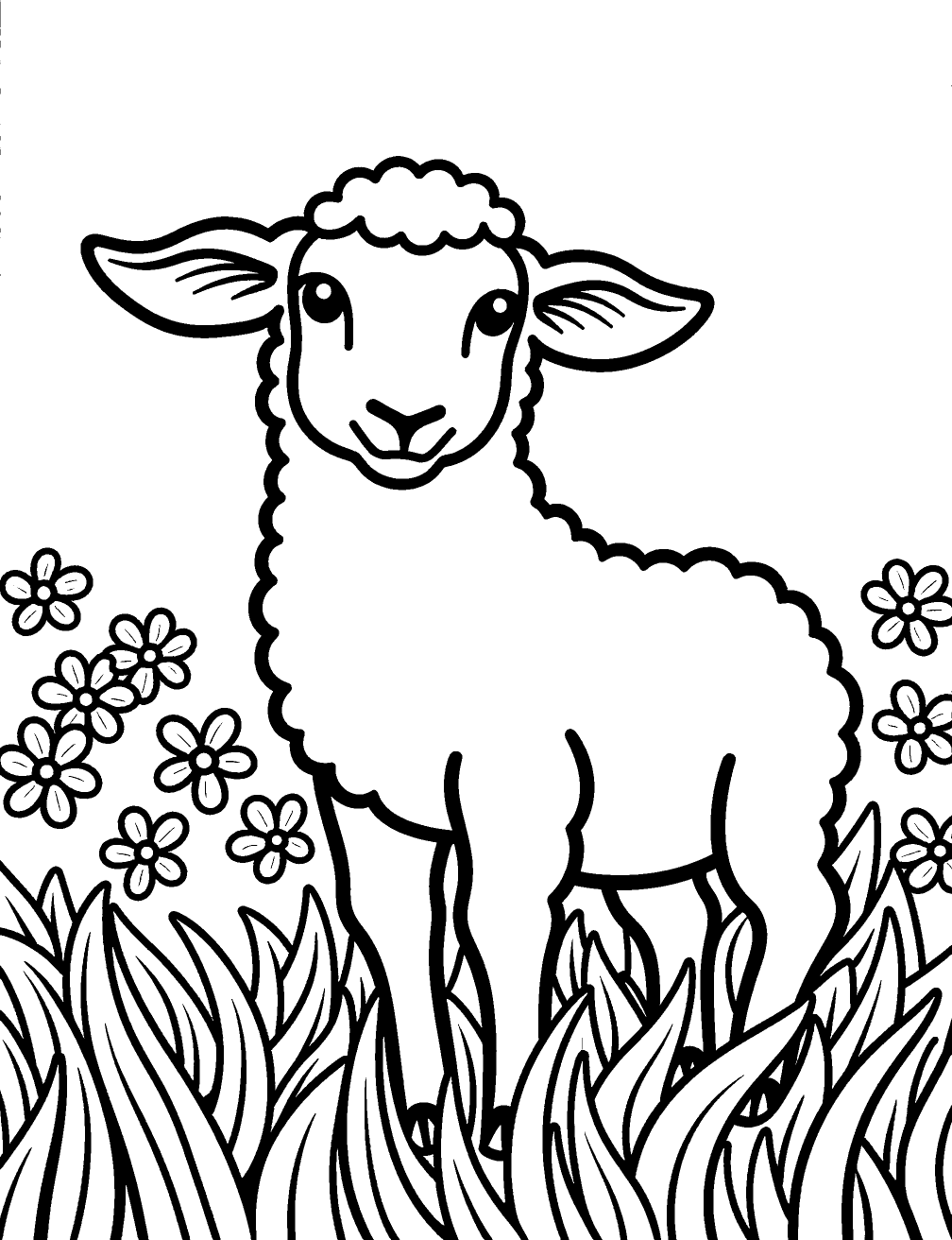 Schaap Met Bloemen Kleurplaat