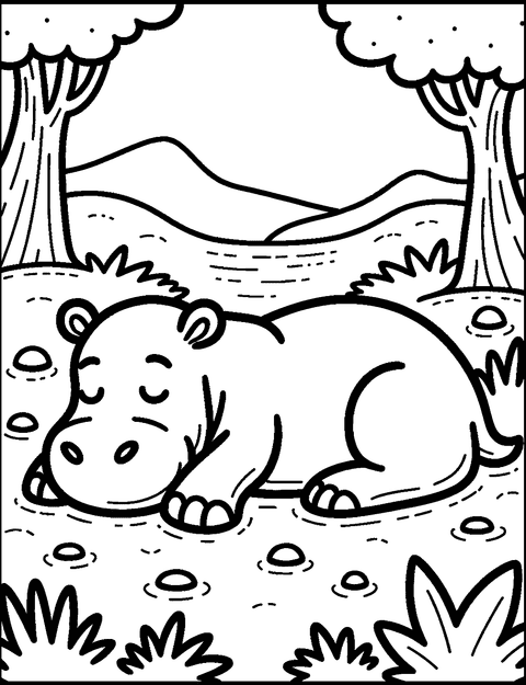 Sovende Flodhest coloring page