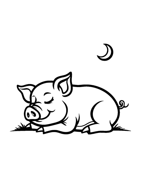 Sleeping Pig Coloring Page