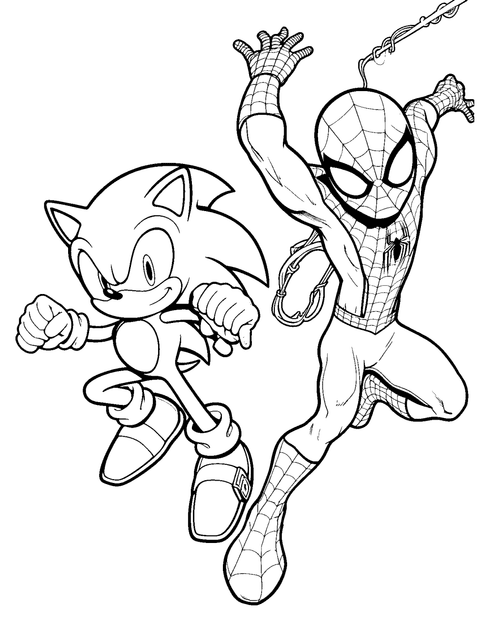 Sonic Y Spiderman coloring page