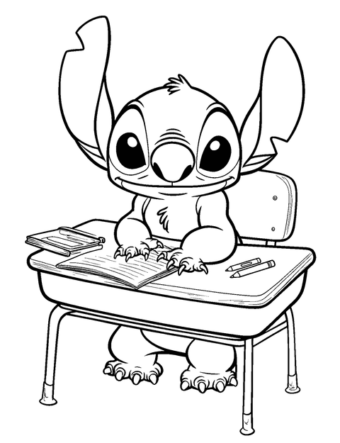 Stitch En La Escuela coloring page