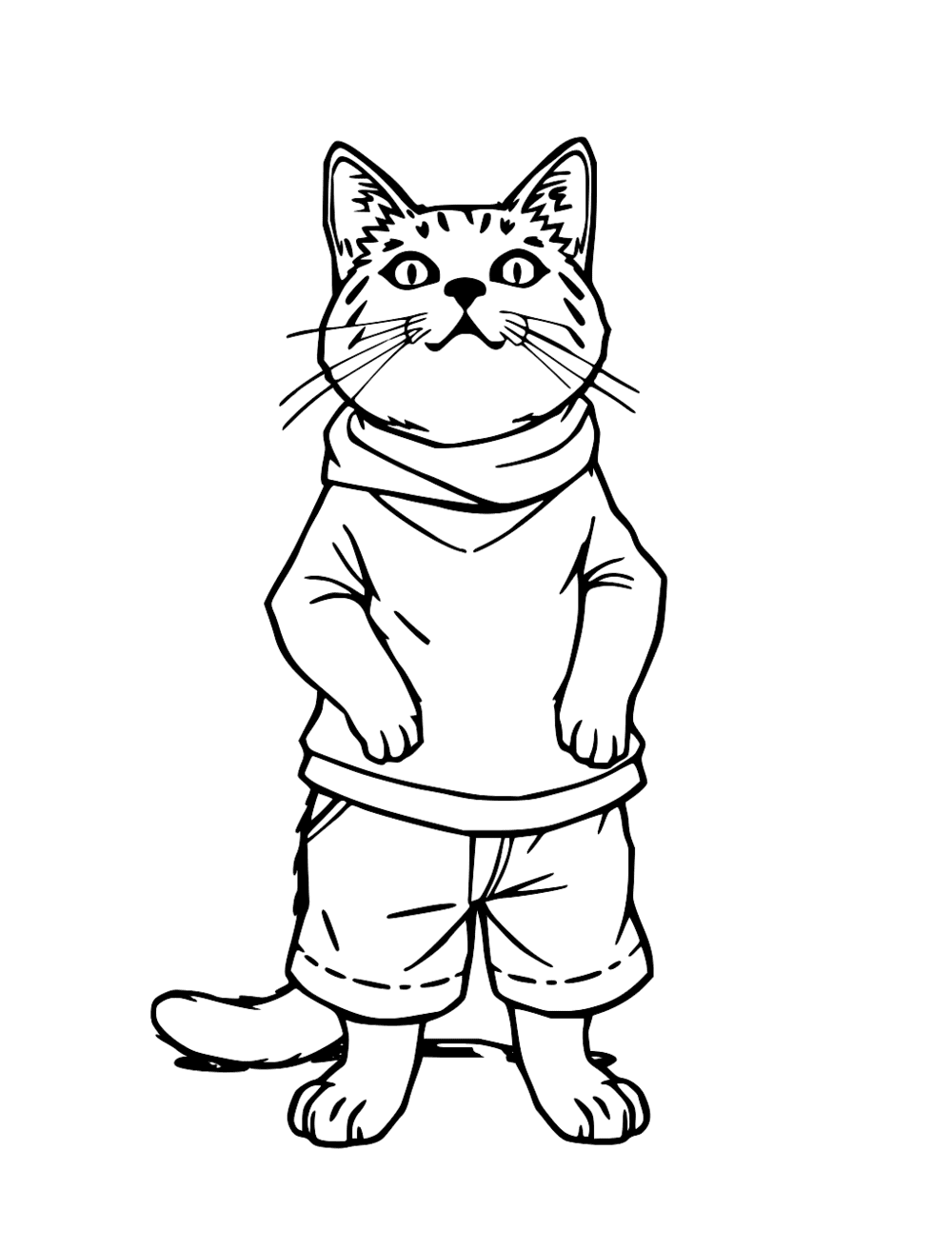 Cat With Clothes Standing Up coloring page