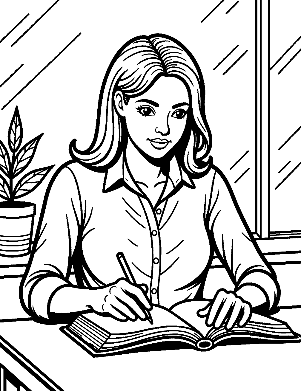 Maestra Leyendo Libro coloring page