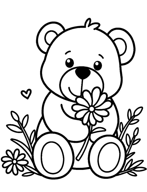 Teddy Bear With Flowers coloring page