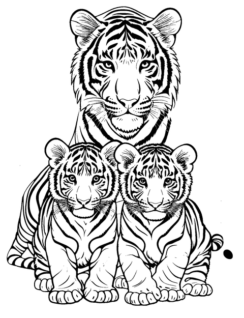 Tiger Family Coloring Page