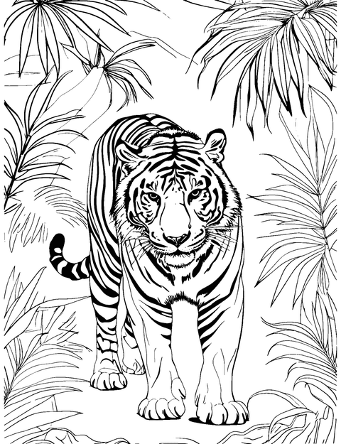 Tiger In Jungle Coloring Page