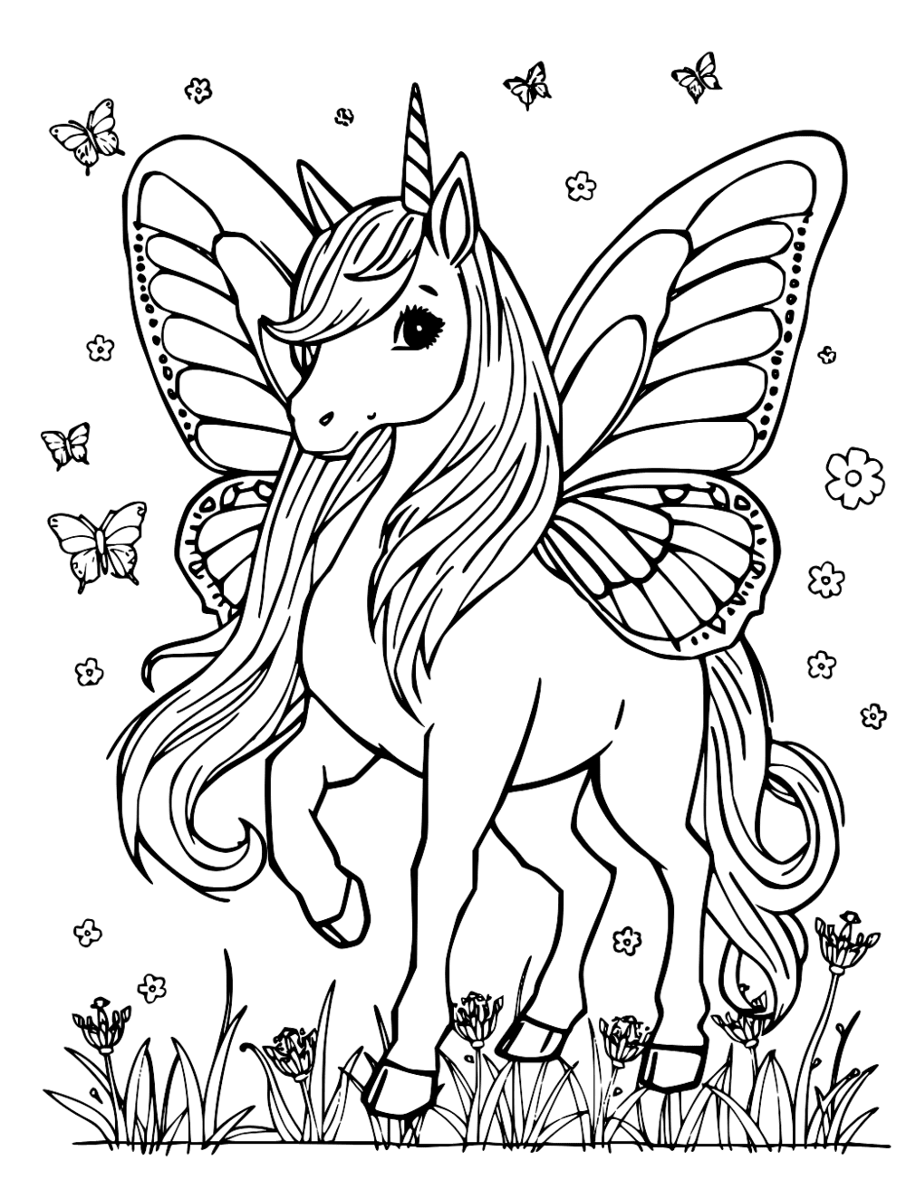 Unicorn With Butterfly Wings Coloring Page