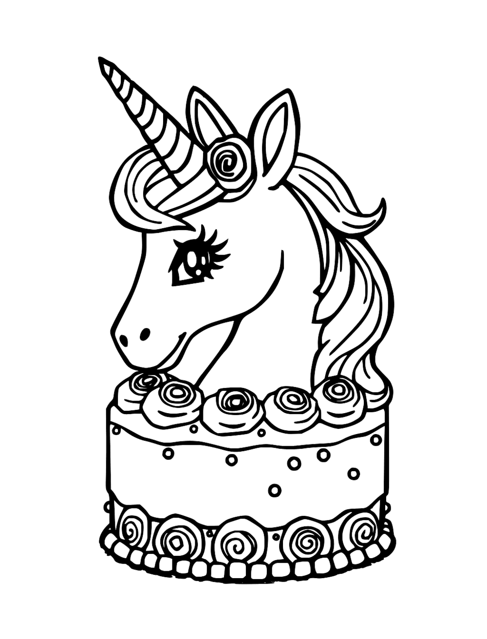 Unicorn Cake Coloring Page