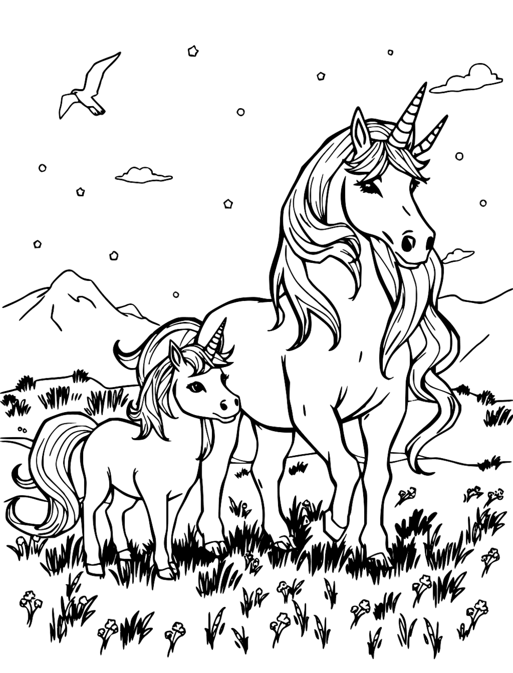 Unicorn Family coloring page